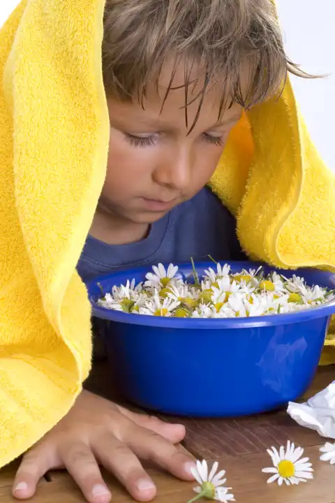 siebenjähriger Junge kuriert Erkältung mit Kamillendampf aus