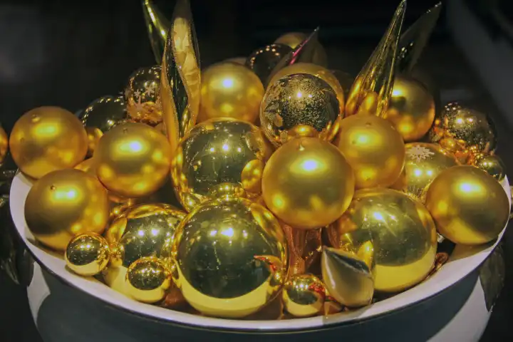 Golden glass balls at Christmas time