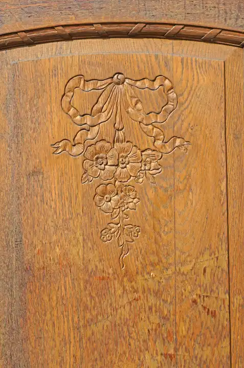Wooden door with relief