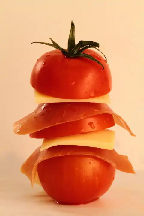 tomaten turm mit schinken und käse