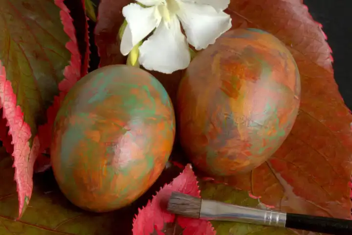 easter eggs on leafs