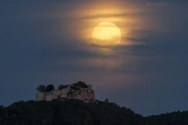 Full moon over Hohenneuffen Castle