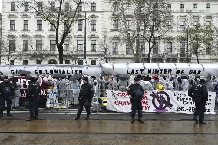 Vienna, Austria. March 27, 2023. Protest against the European Gas Conference (EGC) in Vienna.