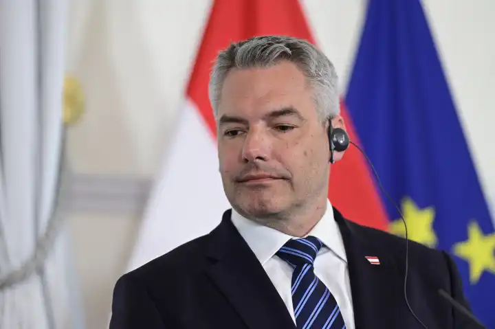 Vienna, Austria. June 13, 2023. press conference with Austrian Chancellor Karl Nehammer at the Federal Chancellery in Vienna.
