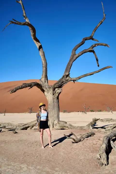 Young woman in Deadvlei, Namibia
