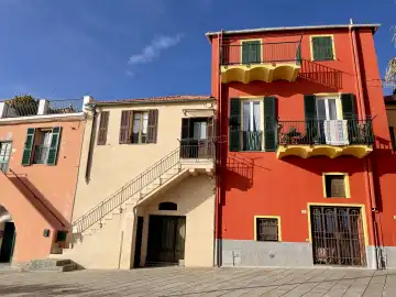Red house in Porto Mauritzio, Foce Beach, Imperia Liguria Italy