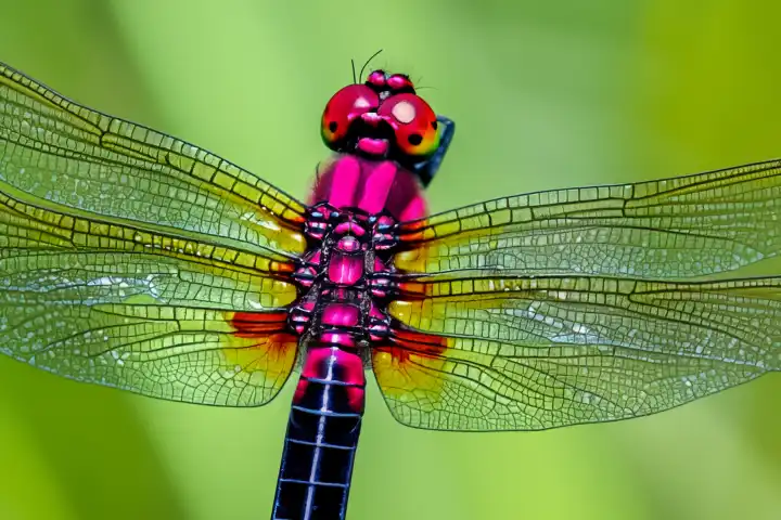 Dragonfly close-up: macro photography, AI generated.