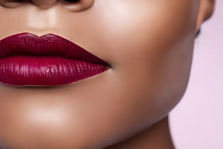 Generative AI image of shiny lips and smooth skin in close-up