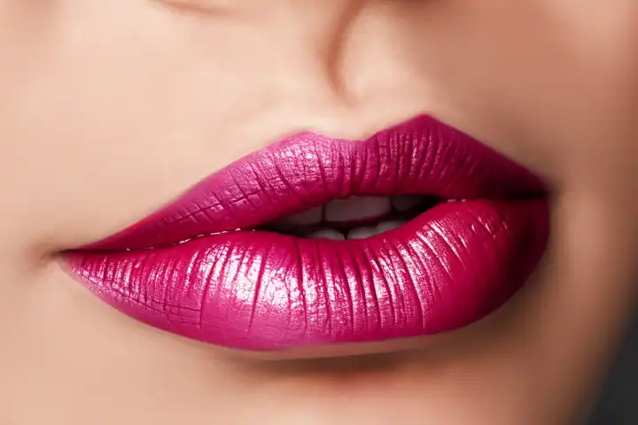 Generatives KI-Bild von glänzenden Lippen und glatter Haut in Nahaufnahme
