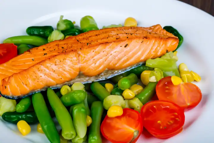 Salmon with vegetables, AI generated,
