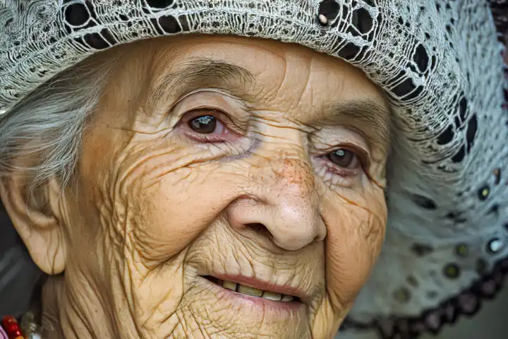 Portrait of an old woman, AI generated,