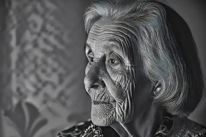Portrait einer alten Frau,  KI generiert,