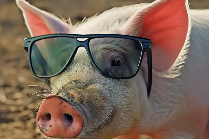 Schwein mit schwarzer Brille,  KI generiert,