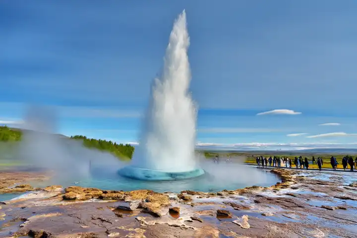 THE GREAT GEYSIR AND STROKKUR in Iceland, KI generated, generated with AI