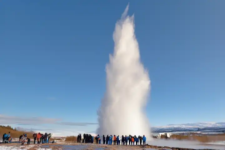 THE GREAT GEYSIR AND STROKKUR in Iceland, KI generated, generated with AI