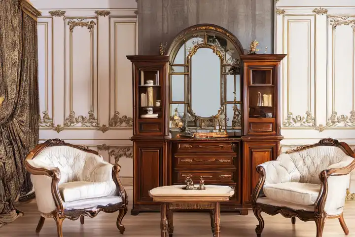 Home Interior mit Vintage-Möbeln, KI generiert