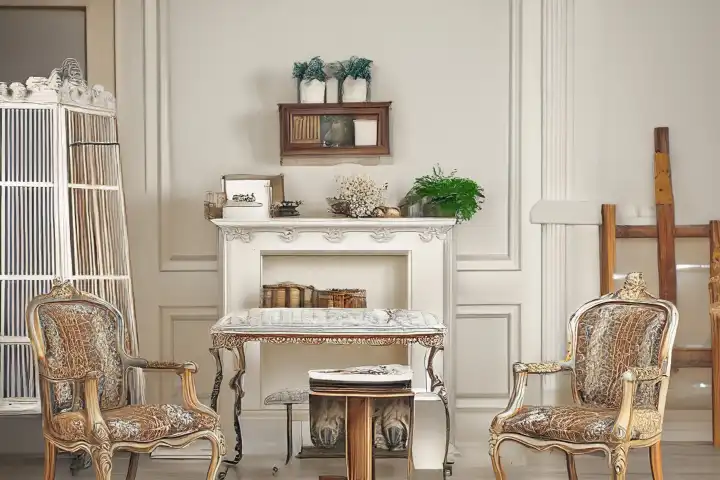 Home Interior mit Vintage-Möbeln, KI generiert