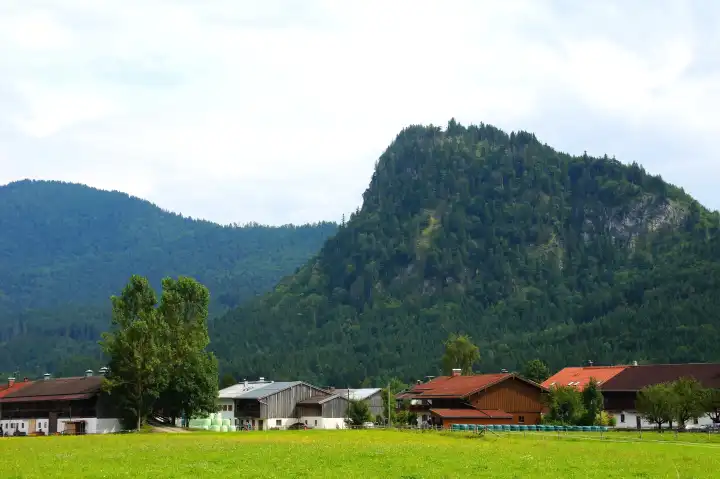 Jachenau in the Bavarian Alps with barns
