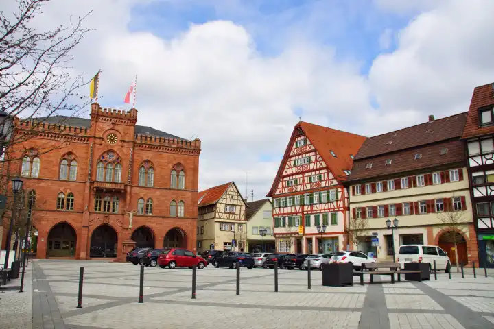 Tauberbischofsheim market square with town hall