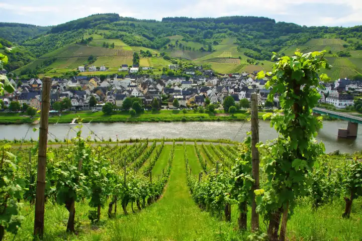 Wine town of Reil on the Moselle in spring