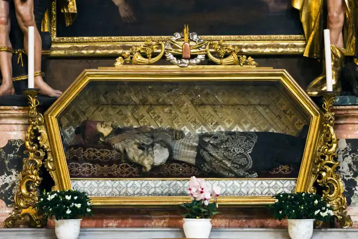 holy in a coffin in the Garnisons Church in Graz, Styria, Austria, Europe