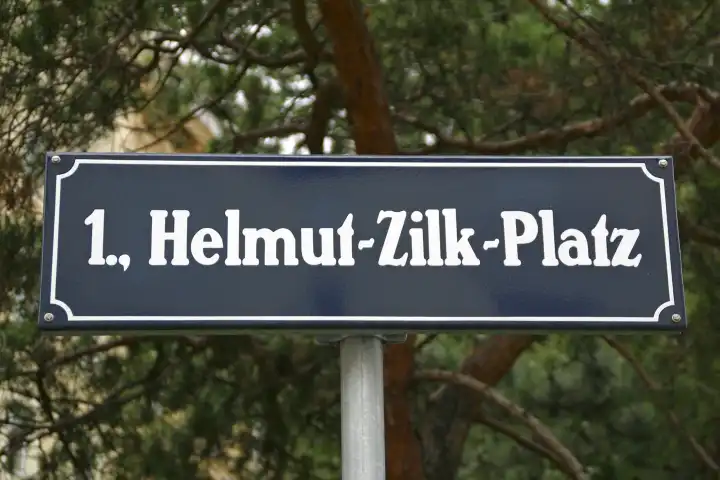 Straßenschild, Helmut Zilk Platz in Wien, Österreich