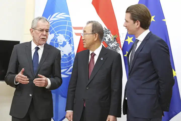 Treffen des designierten BP Alexander van der Bellen, UNO-GS Ban Ki-moon und AM Sebastian Kurz am 07.12.2016 in Wien