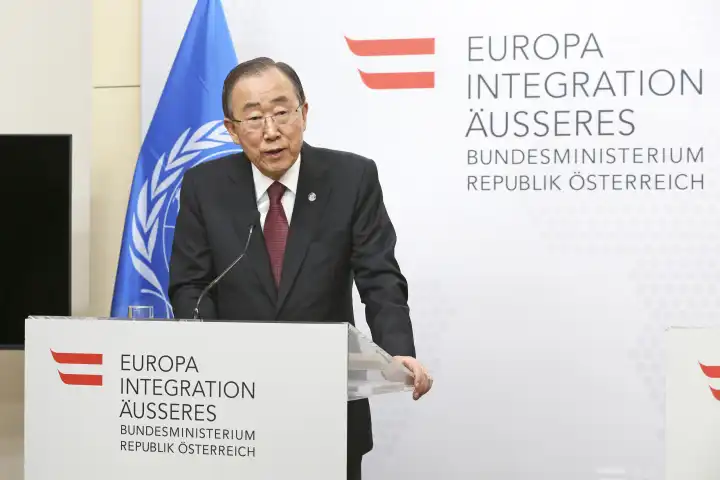 Ban Ki-moon, UNO Generalsekretär bei einer PK im Außenministerium am 07.12.2016 in Wien