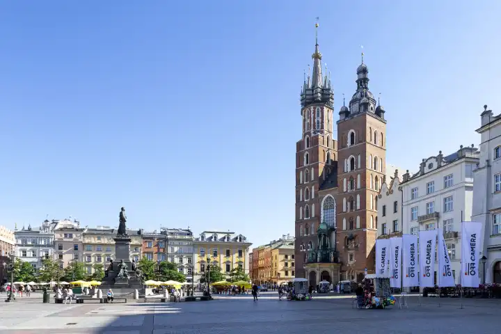 Cathedral, Marienbasilika and Adam Mickiewicz monument, Krakow, Poland