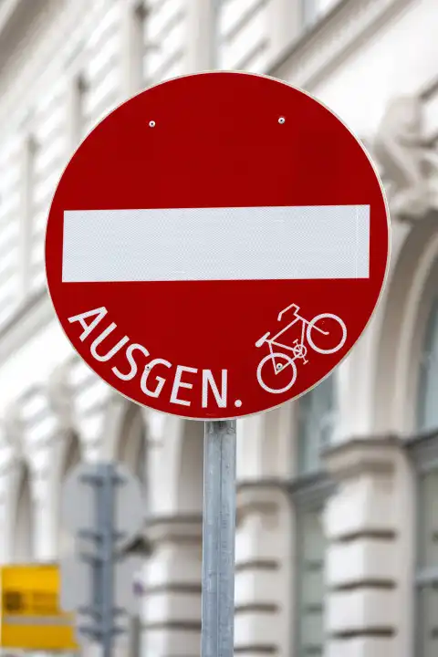 Traffic sign, entry prohibited except cyclists