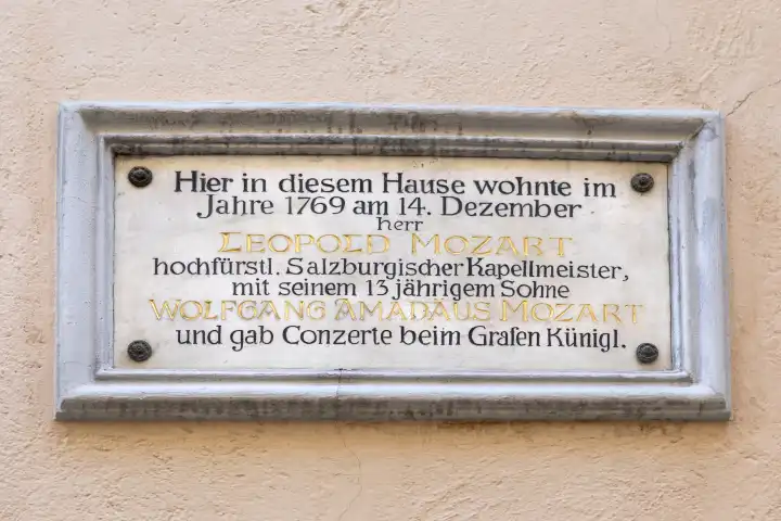 Memorial plaque Leopold and Wolfgang Amadeus Mozart, Innsbruck, Tyrol, Austria
