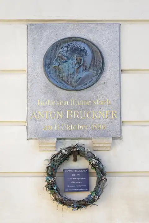 Anton Bruckner, Gedenktafel am Sterbehaus in Wien, Österreich