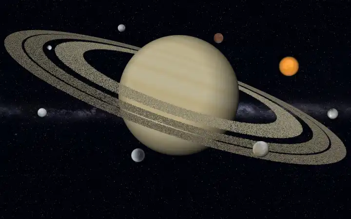 Der Saturn mit seinen grössten und bekanntesten Monde