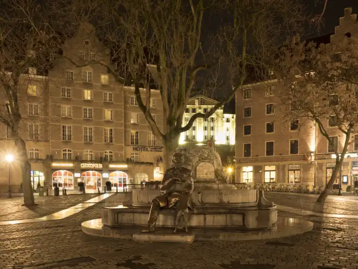 Fontaine Charles Buls at night, Brussels, Belgium, Europe