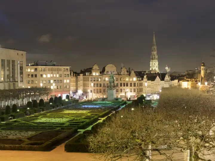 View of the lower city of Brussels seen from the Mont des Arts, Brussels, Belgium, Europe