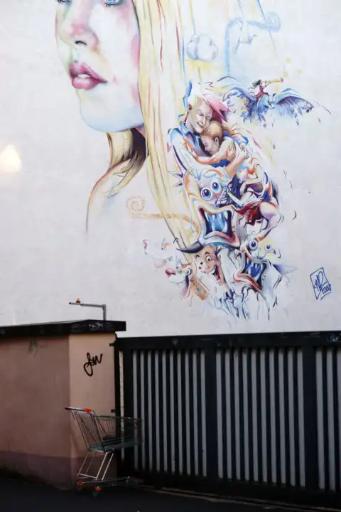 Graffiti blonde young woman