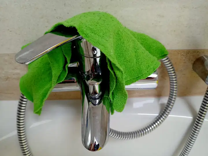 A cloth to wash pipe in a bathroom.