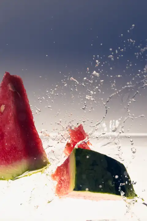 Watermelon falls into the water