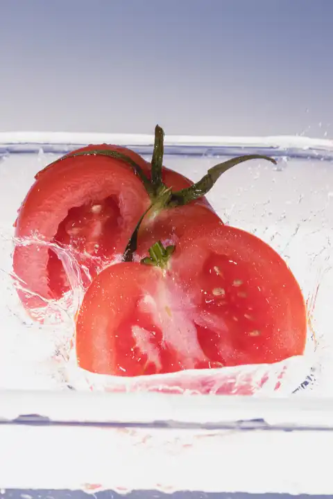Tomatoes fall into the water