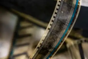 Film reels in a projection room of an old movie theater