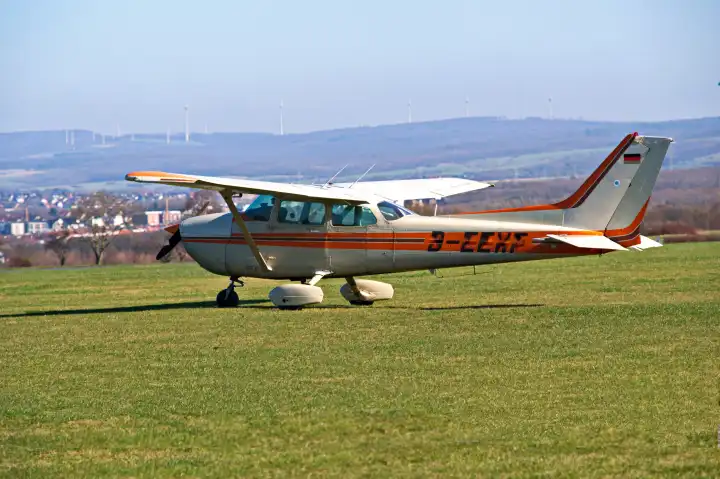 Airplane, field, airfield, blue sky, landscape, sunny, bright