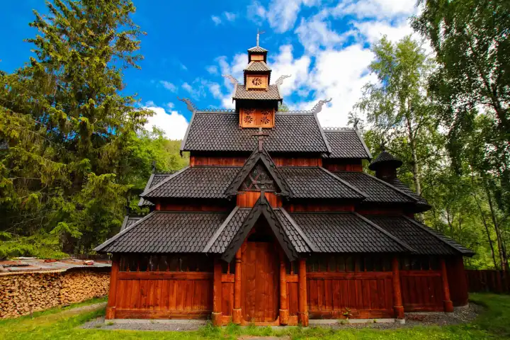 private build stavechurch in Beiarn, Nordland, Norway, Europe