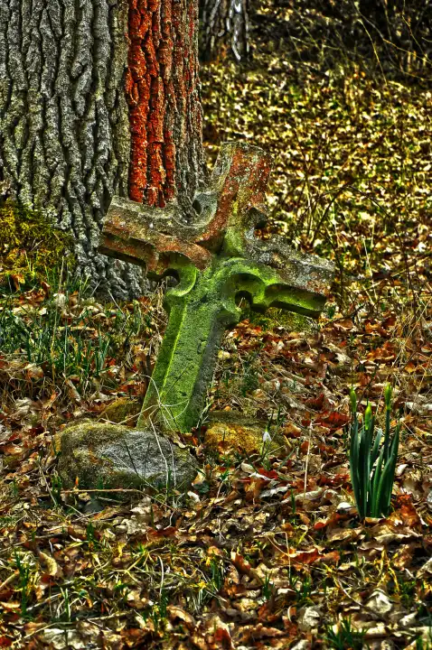 Steinkreuz im Wald