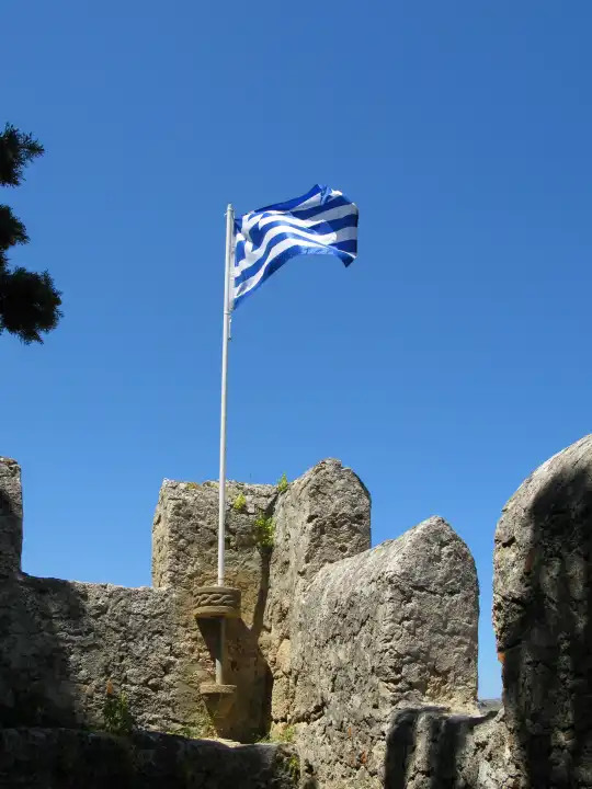 Rhodos, Lindos, griechische Flagge