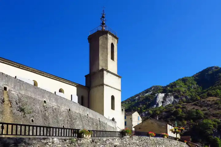 St. Colombe sur Guette, Bergdorf, Kirche, Pyrenäen, Frankreich, Südfrankreich, Languedoc, Roussillon, Süden