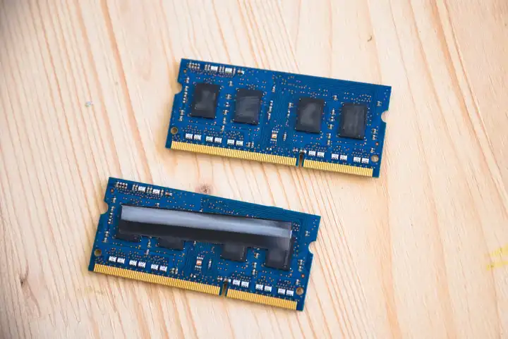 Working memory of a laptop - RAM, main memory close-up