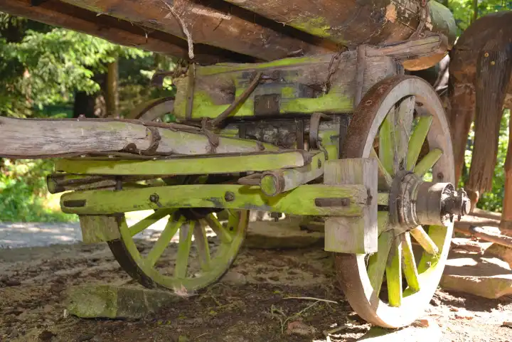 historischer Holzwagen als Transportmittel für Holz - Forstwirtschaft, Nostalgie