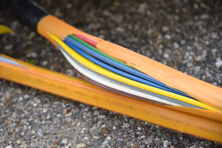 Fiber optic cable and internet connection for fast internet - close-up