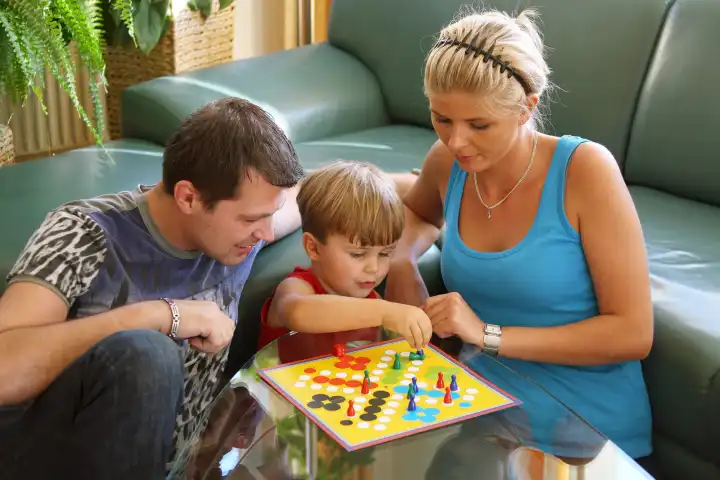 Family with board game