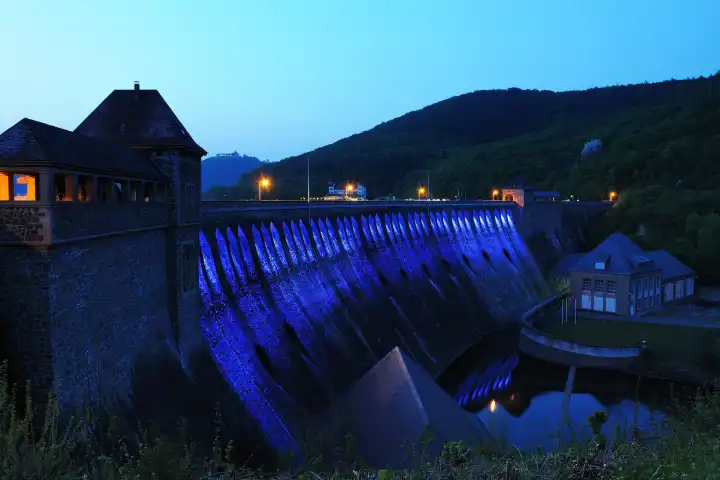 Dam of the Edersee Illuminated at twilight